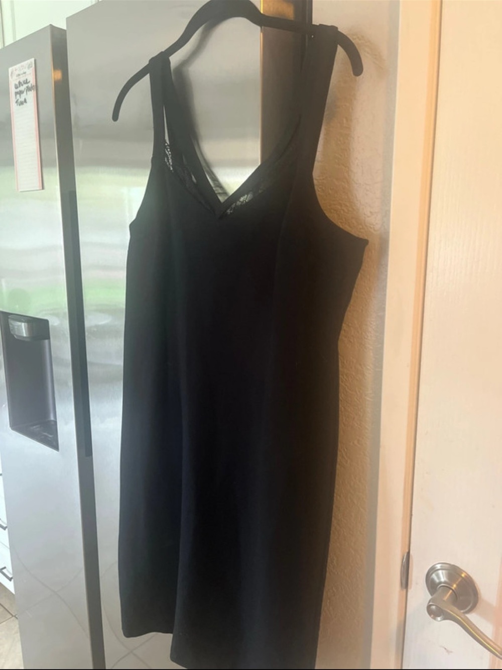 Classic Black V-Neck Midi Fitted Dress with Lace Trim